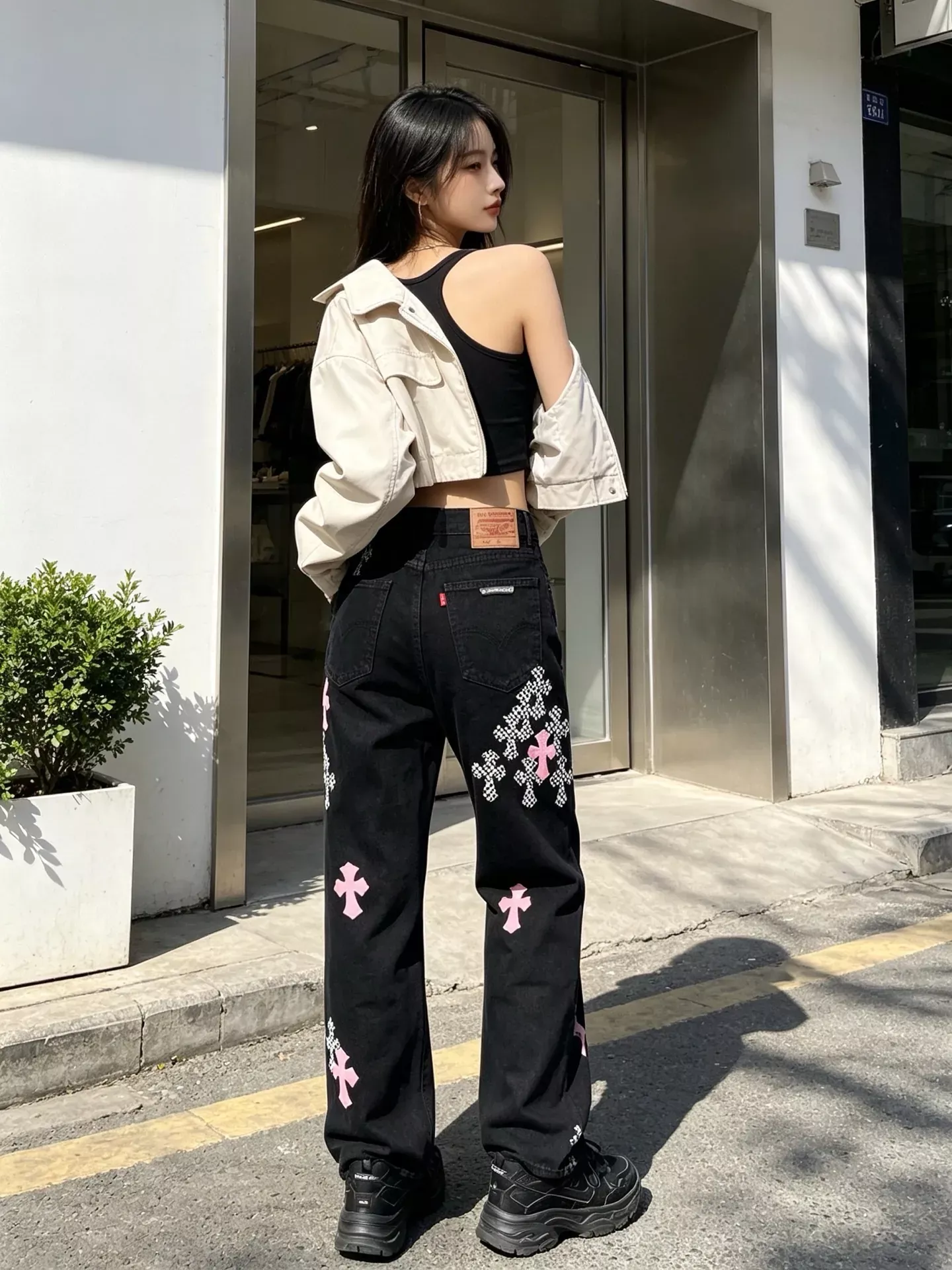 크롬하츠 십자가 패치 자수 워싱 남녀공용 데님 팬츠 상세 이미지 20