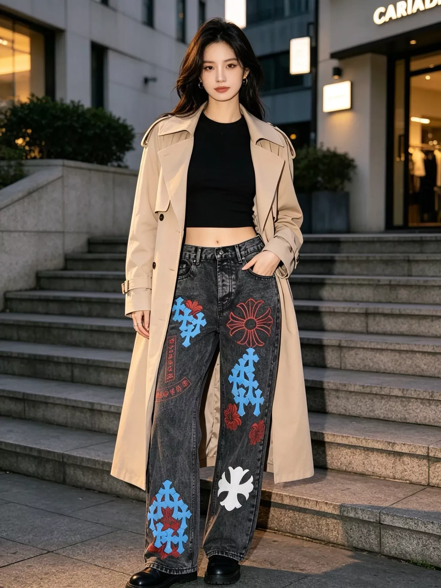 크롬하츠 십자가 패치 워싱 남녀공용 데님 팬츠 상세 이미지 19