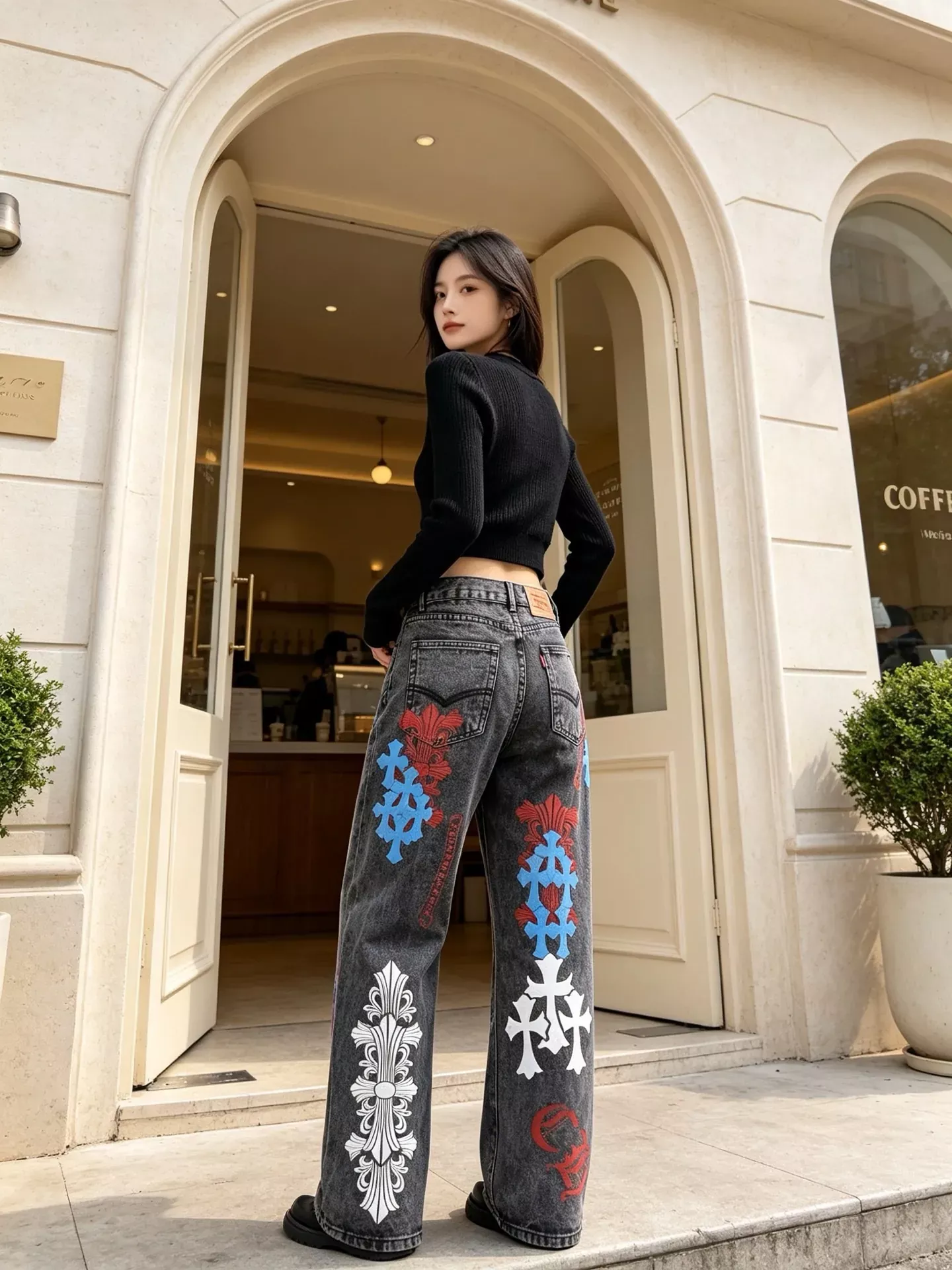 크롬하츠 십자가 패치 워싱 남녀공용 데님 팬츠 상세 이미지 21