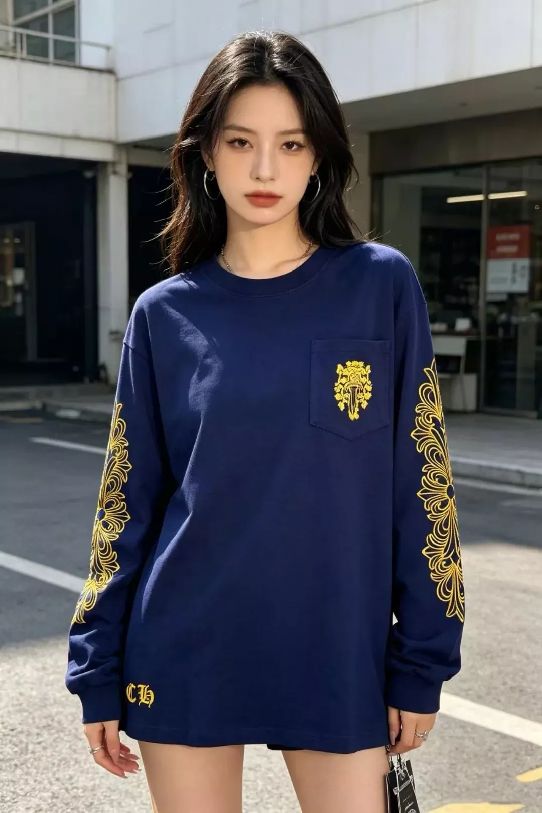 크롬하츠 검 장식 프린트 남녀공용 긴소매 티셔츠 상세 이미지 19