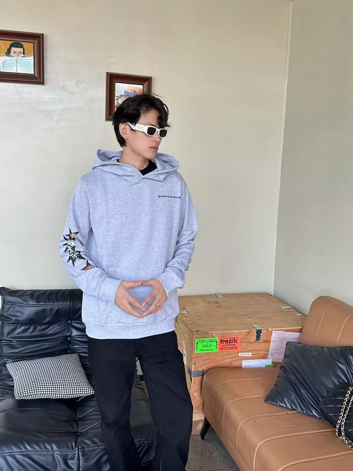 크롬하츠 오각별 프린트 후드 남녀공용 후드 티셔츠 상세 이미지 16