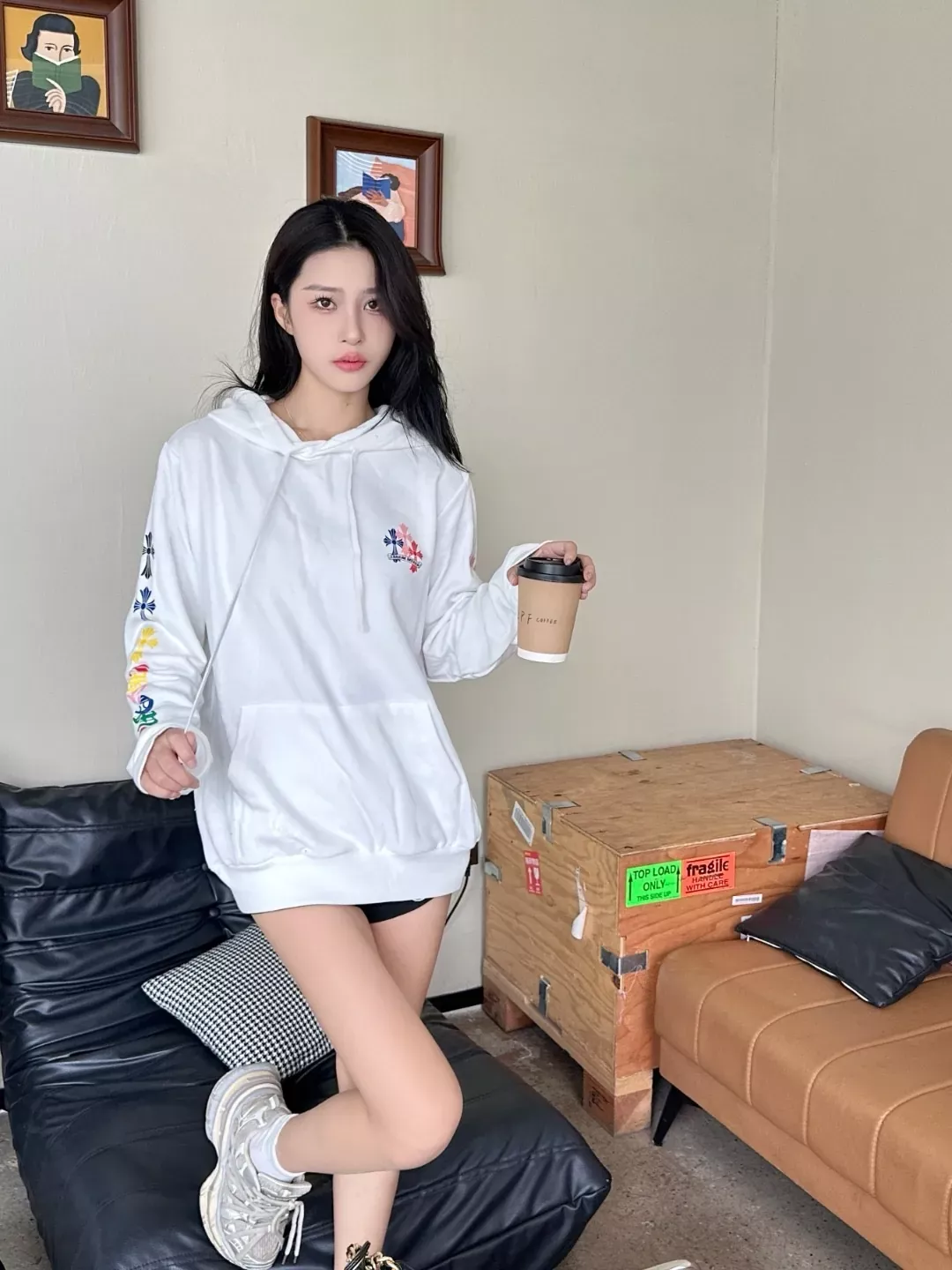 크롬하츠 컬러 크로스 프린트 남녀공용 후드 티셔츠 상세 이미지 15