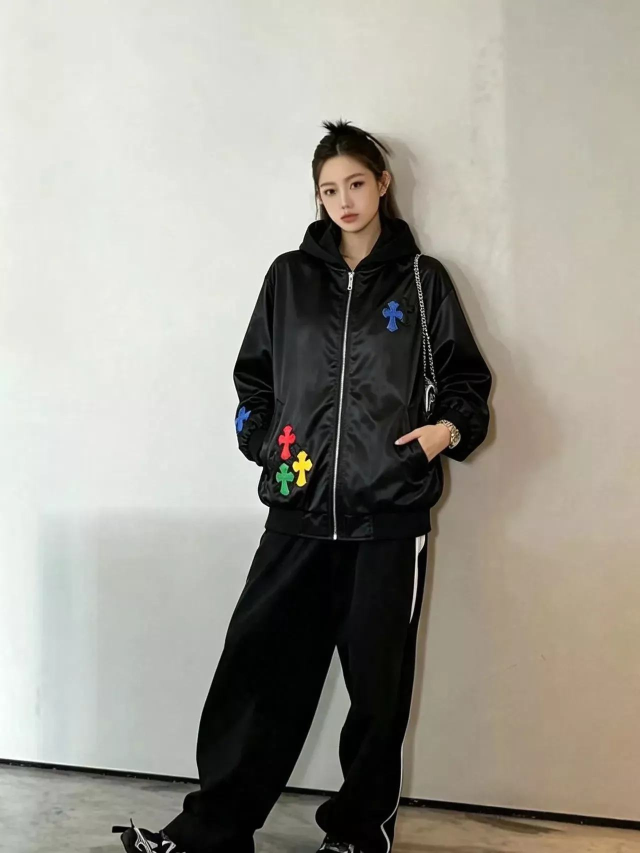 크롬하츠 컬러 크로스 패치 탈부착 남녀공용 후드 재킷 상세 이미지 19
