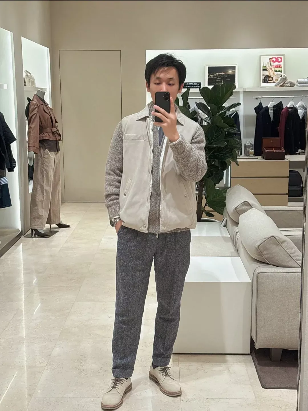 브루넬로쿠치넬리 스웨이드 패딩 남녀공용 집업 조끼 상세 이미지 18