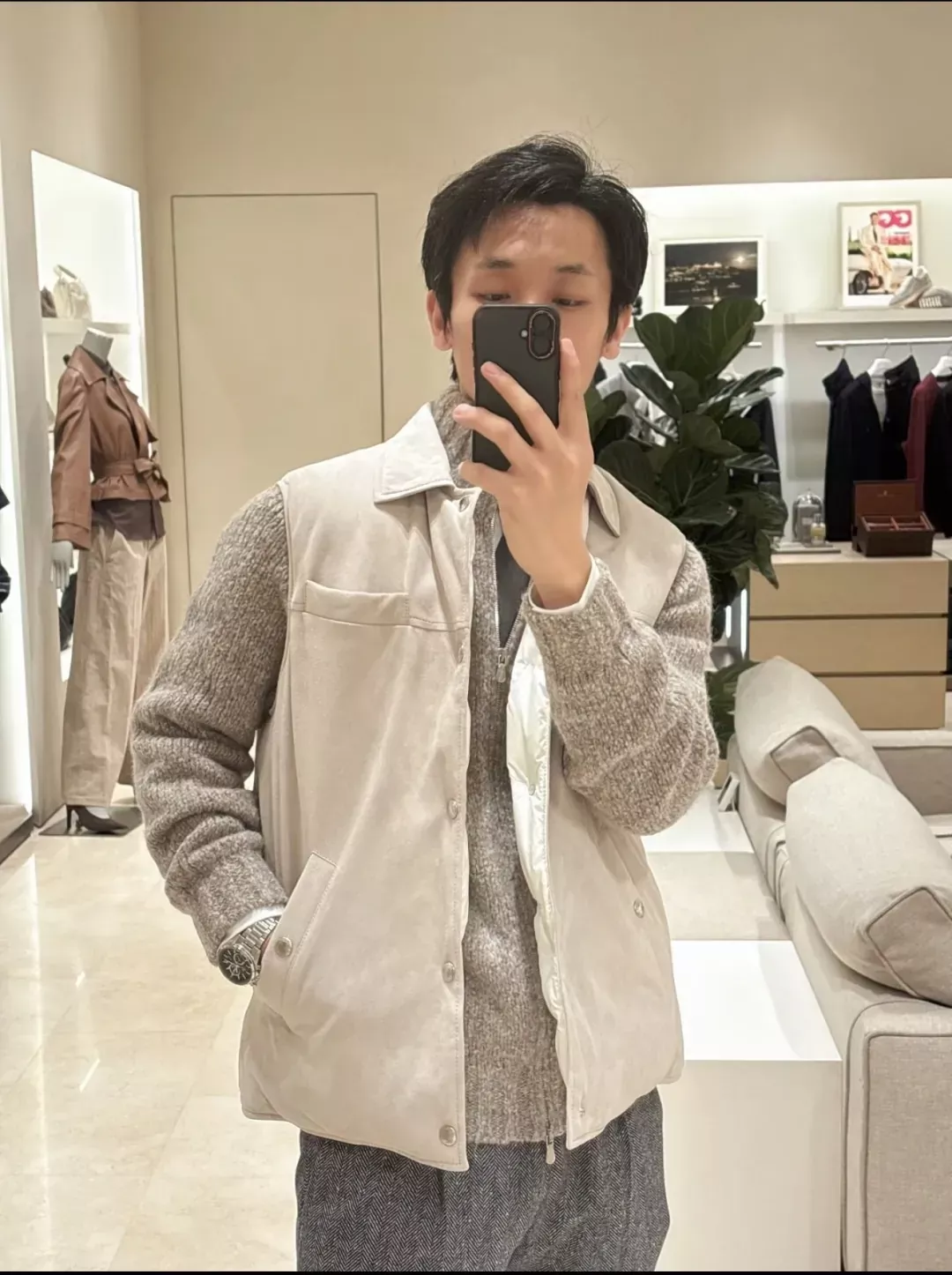 브루넬로쿠치넬리 스웨이드 패딩 남녀공용 집업 조끼 상세 이미지 19