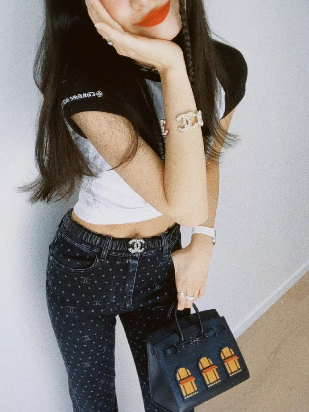 샤넬 데이지 더블 C 램스킨 초커 상세 이미지 34