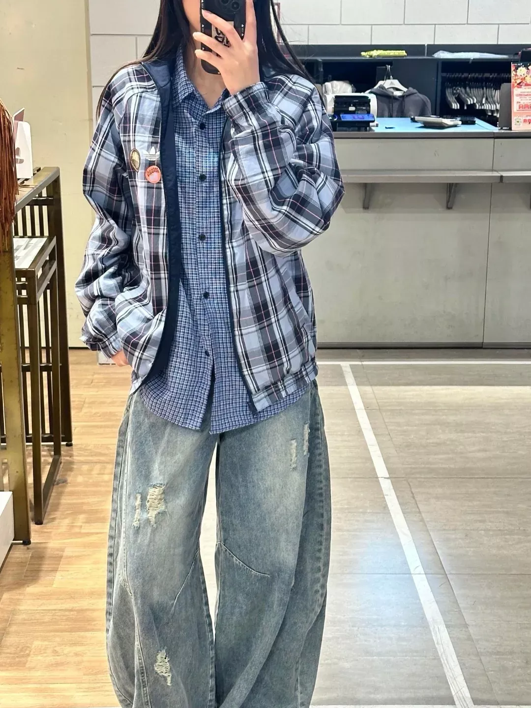 아디다스 체크 양면 하이넥 남녀공용 집업 재킷 상세 이미지 17