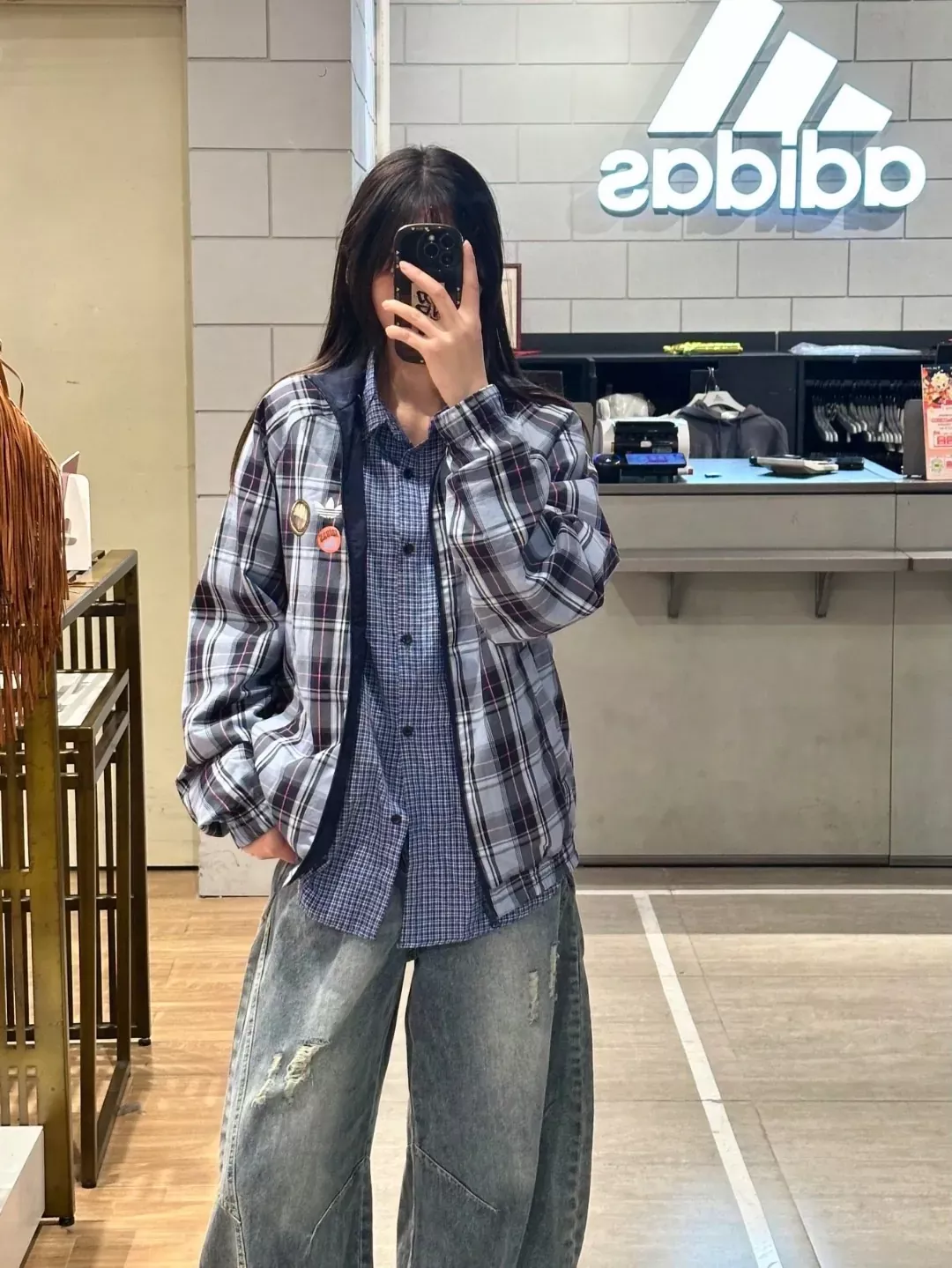 아디다스 체크 양면 하이넥 남녀공용 집업 재킷 상세 이미지 19