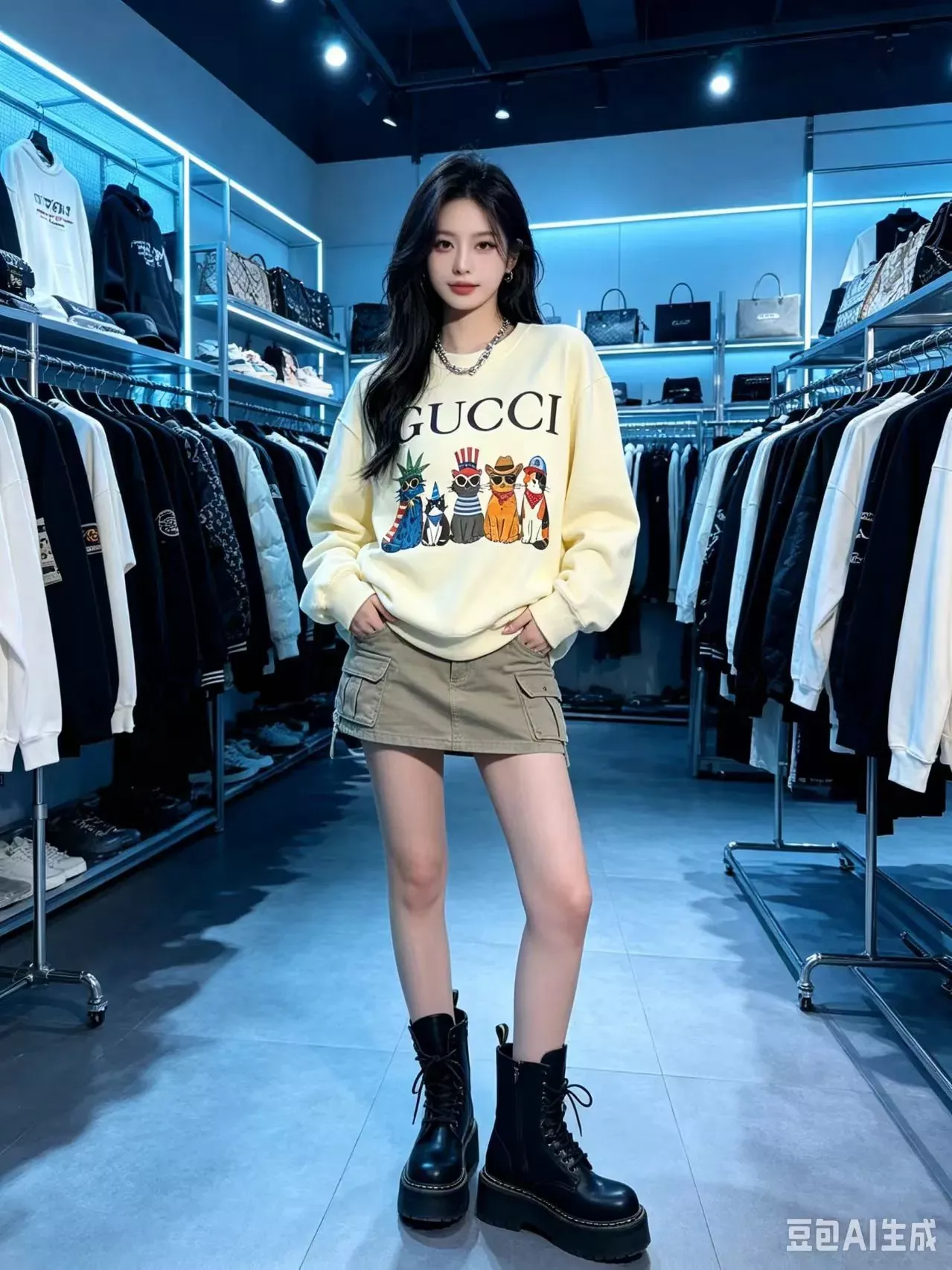 구찌 카툰 프린트 코튼 남녀공용 맨투맨 티셔츠 상세 이미지 12