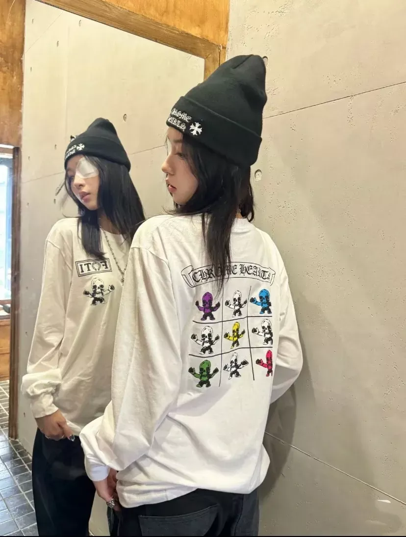 크롬하츠 해골 프린트 오버핏 남녀공용 긴소매 티셔츠 상세 이미지 13