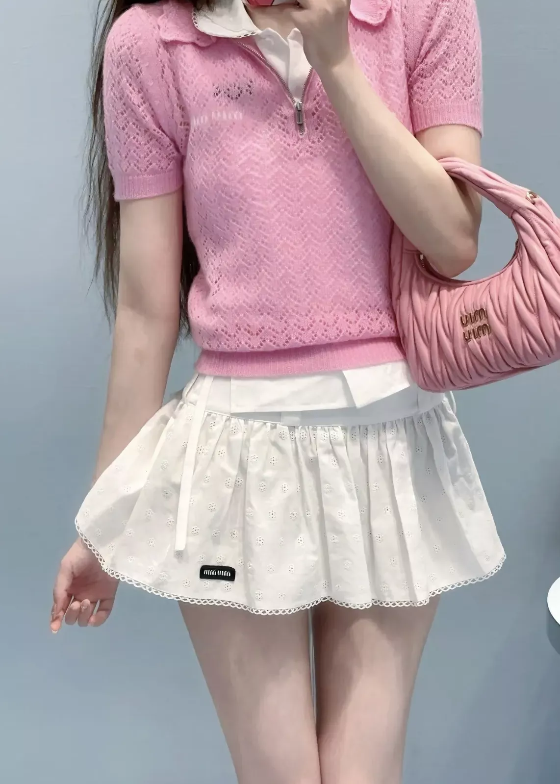 미우미우 플라워 자수 펀칭 여성용 미니 스커트 상세 이미지 17