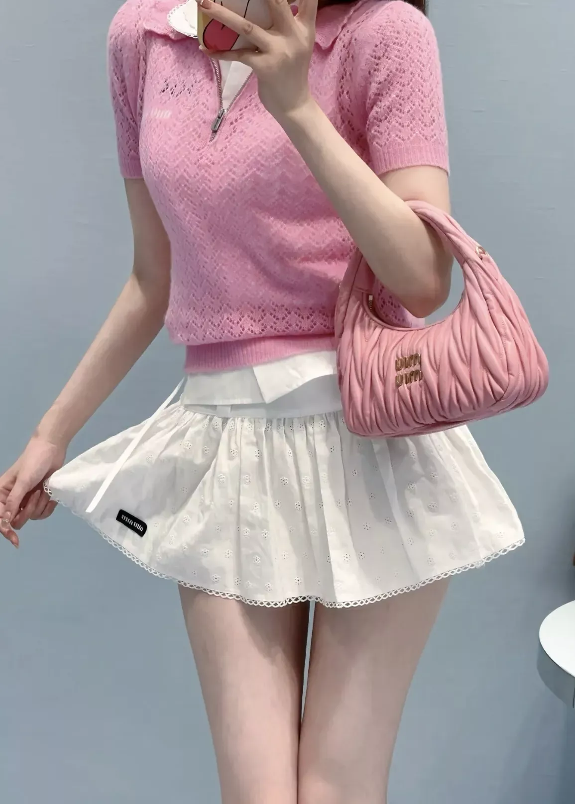 미우미우 플라워 자수 펀칭 여성용 미니 스커트 상세 이미지 18