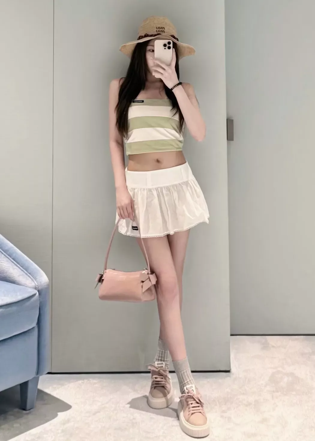 미우미우 플라워 자수 펀칭 여성용 미니 스커트 상세 이미지 25