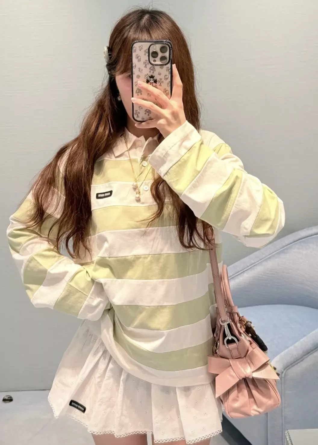 미우미우 플라워 자수 펀칭 여성용 미니 스커트 상세 이미지 33
