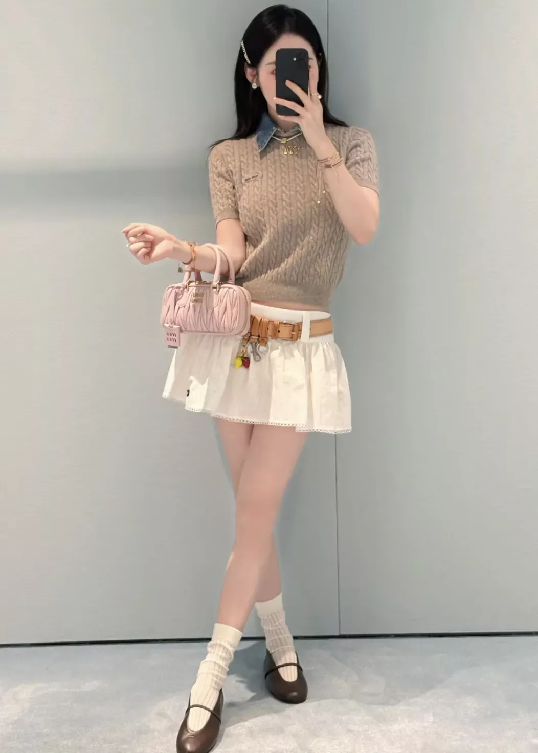 미우미우 플라워 자수 펀칭 여성용 미니 스커트 상세 이미지 43