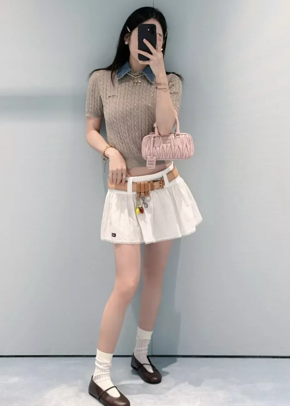 미우미우 플라워 자수 펀칭 여성용 미니 스커트 상세 이미지 44