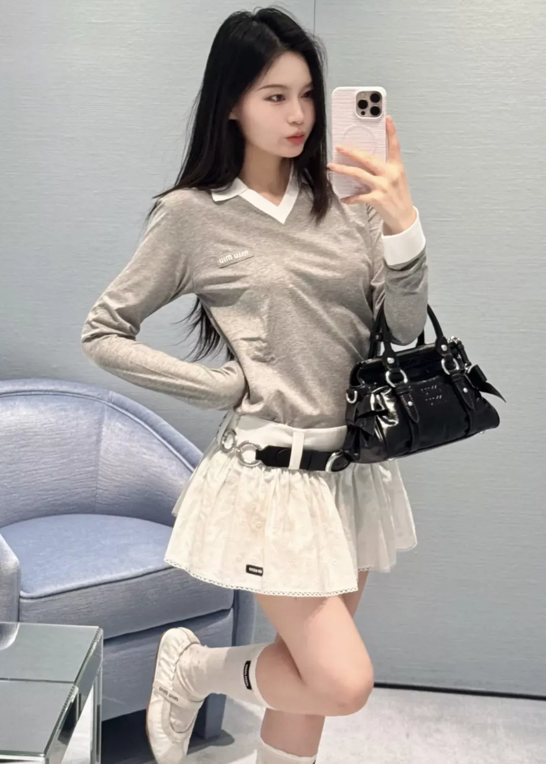 미우미우 플라워 자수 펀칭 여성용 미니 스커트 상세 이미지 62