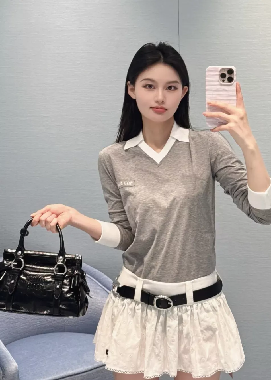 미우미우 플라워 자수 펀칭 여성용 미니 스커트 상세 이미지 63