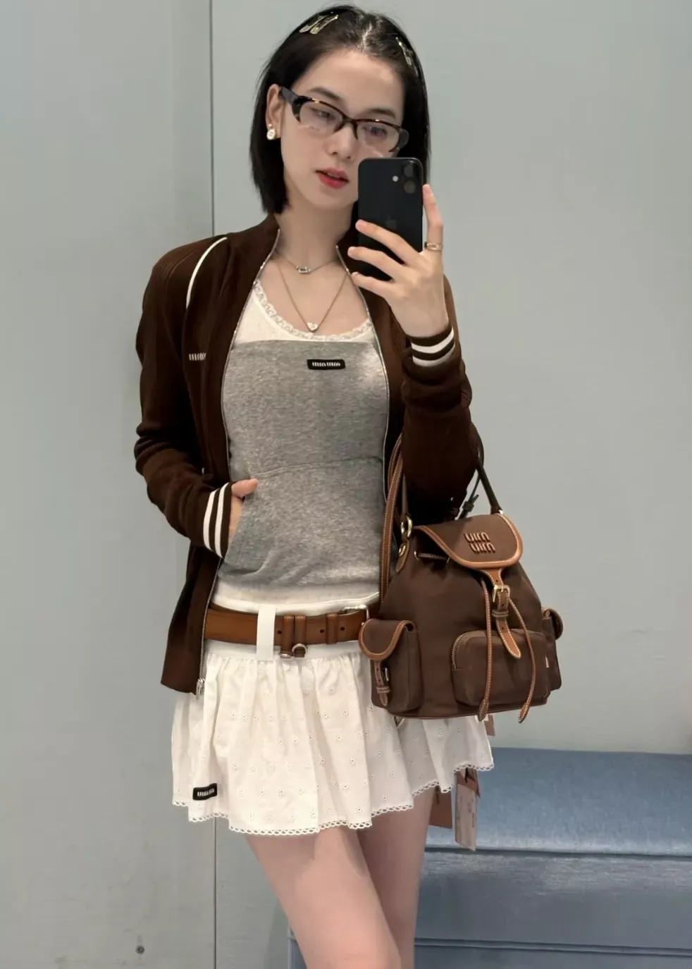 미우미우 플라워 자수 펀칭 여성용 미니 스커트 상세 이미지 65