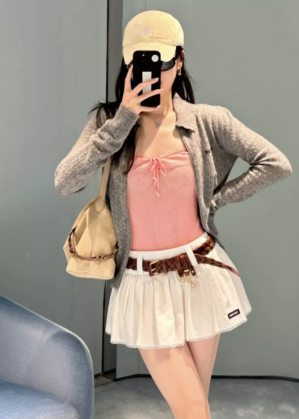 미우미우 플라워 자수 펀칭 여성용 미니 스커트 상세 이미지 67