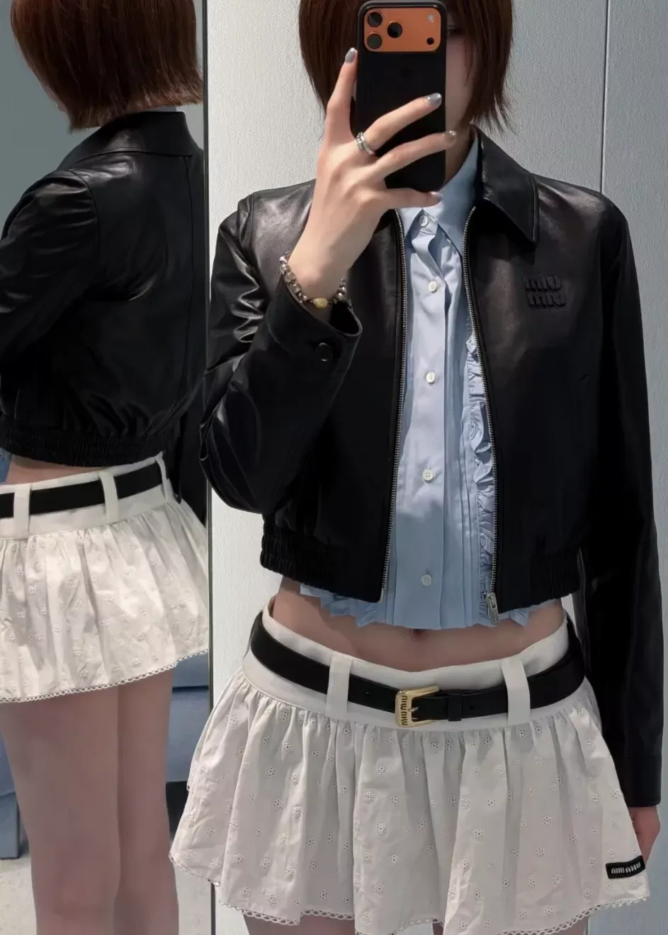 미우미우 플라워 자수 펀칭 여성용 미니 스커트 상세 이미지 76