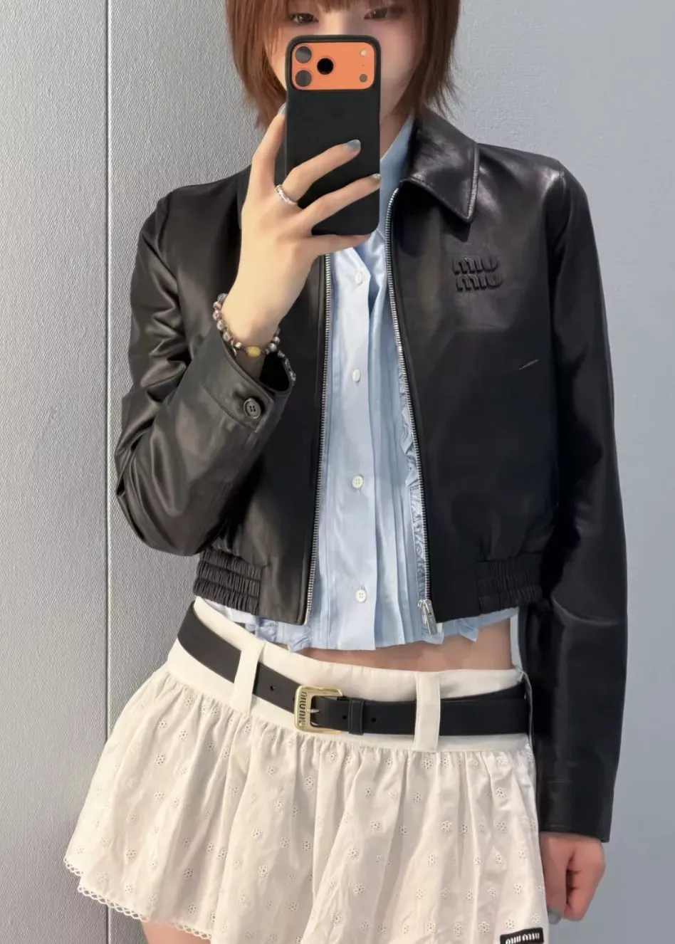 미우미우 플라워 자수 펀칭 여성용 미니 스커트 상세 이미지 77