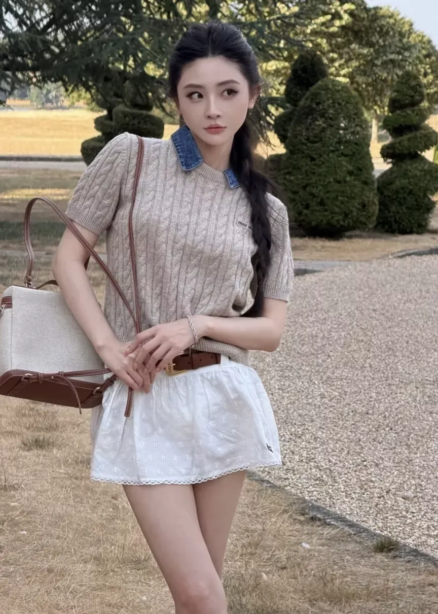 미우미우 플라워 자수 펀칭 여성용 미니 스커트 상세 이미지 95