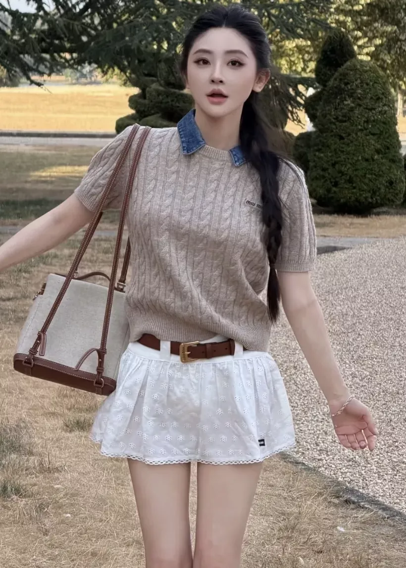 미우미우 플라워 자수 펀칭 여성용 미니 스커트 상세 이미지 96