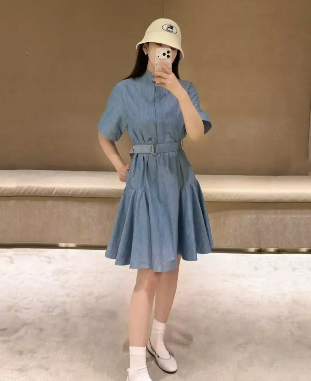 버버리 워싱 코튼 데님 벨트 여성용 원피스 상세 이미지 13