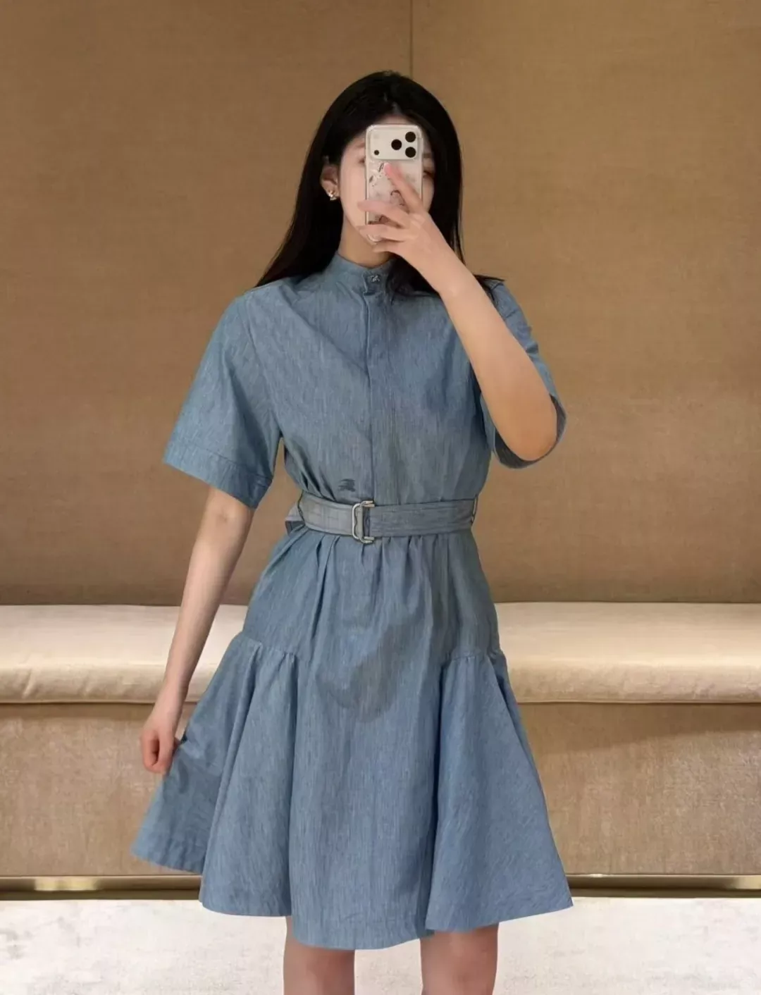 버버리 워싱 코튼 데님 벨트 여성용 원피스 상세 이미지 14