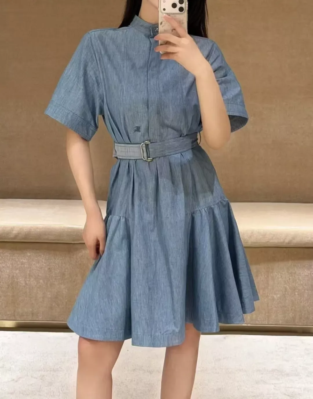 버버리 워싱 코튼 데님 벨트 여성용 원피스 상세 이미지 15