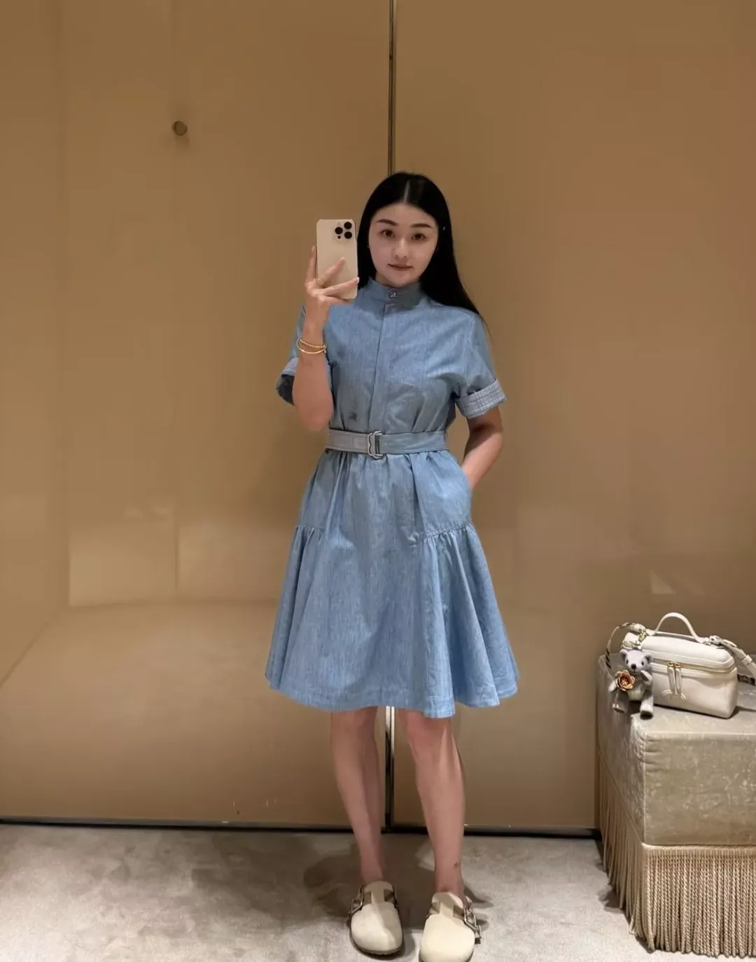 버버리 워싱 코튼 데님 벨트 여성용 원피스 상세 이미지 17