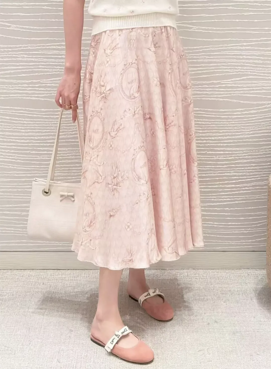 디올 실크 프린트 A라인 여성용 롱 스커트 상세 이미지 10