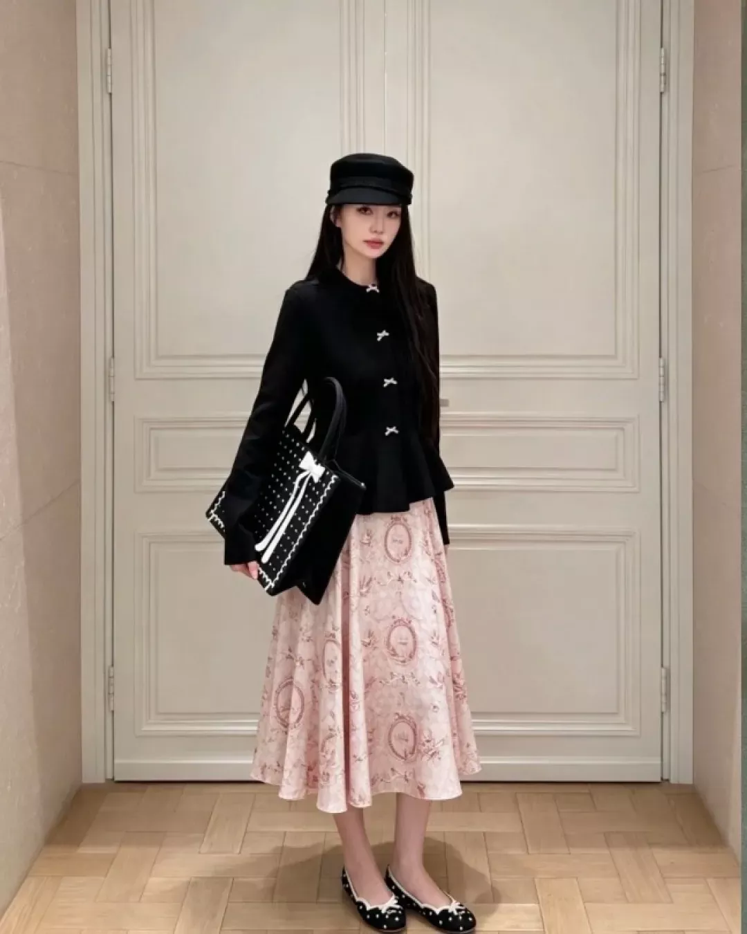 디올 실크 프린트 A라인 여성용 롱 스커트 상세 이미지 13