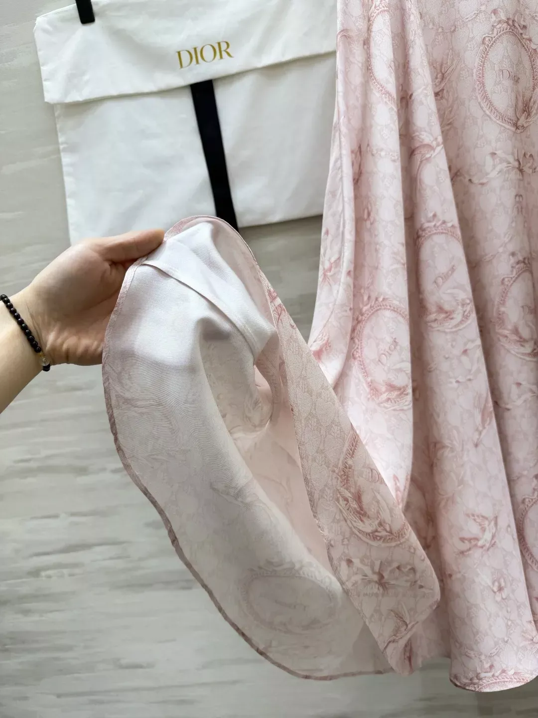 디올 실크 프린트 A라인 여성용 롱 스커트 상세 이미지 5