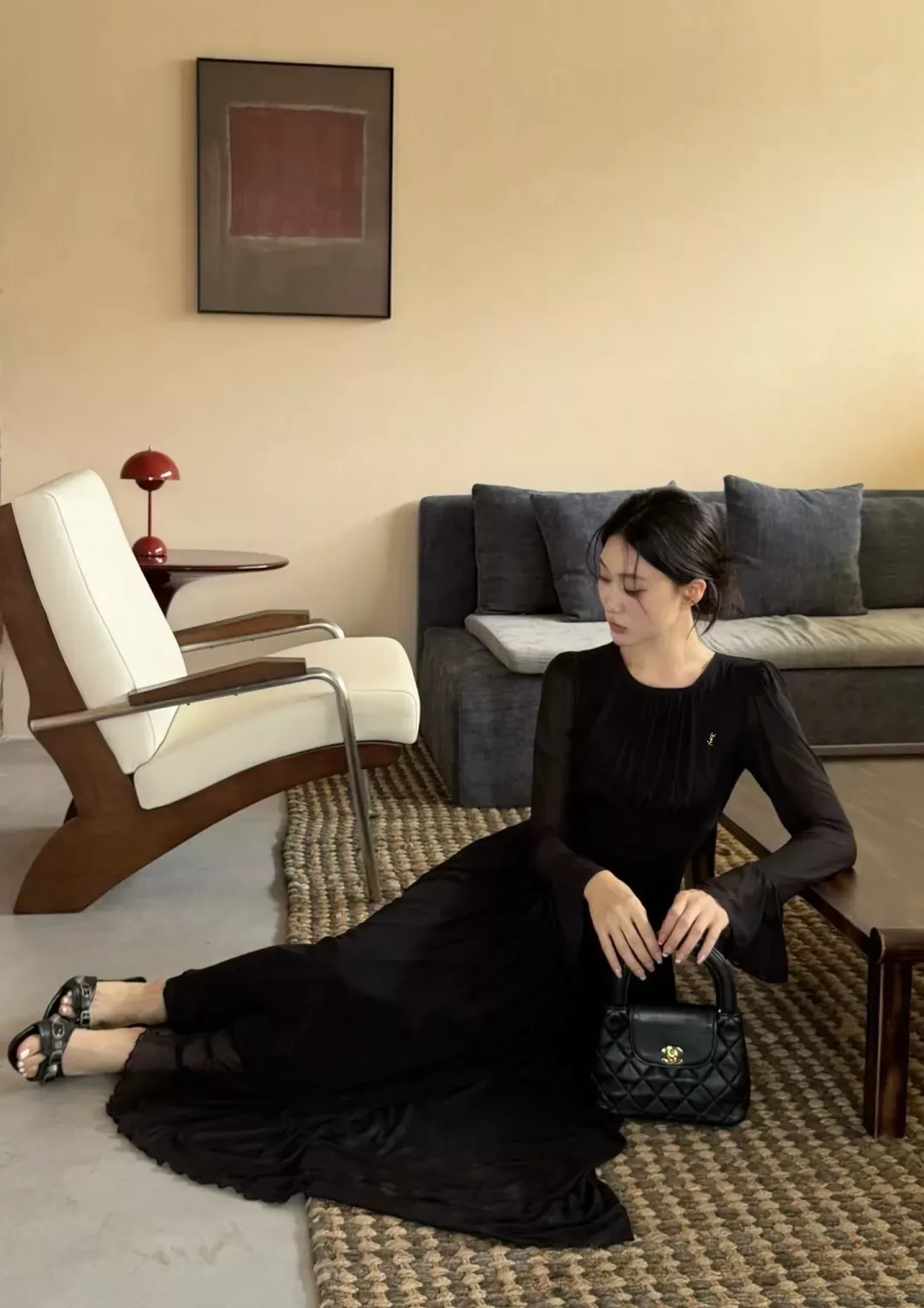 입생로랑 망사 플리츠 롱 여성용 원피스 상세 이미지 28