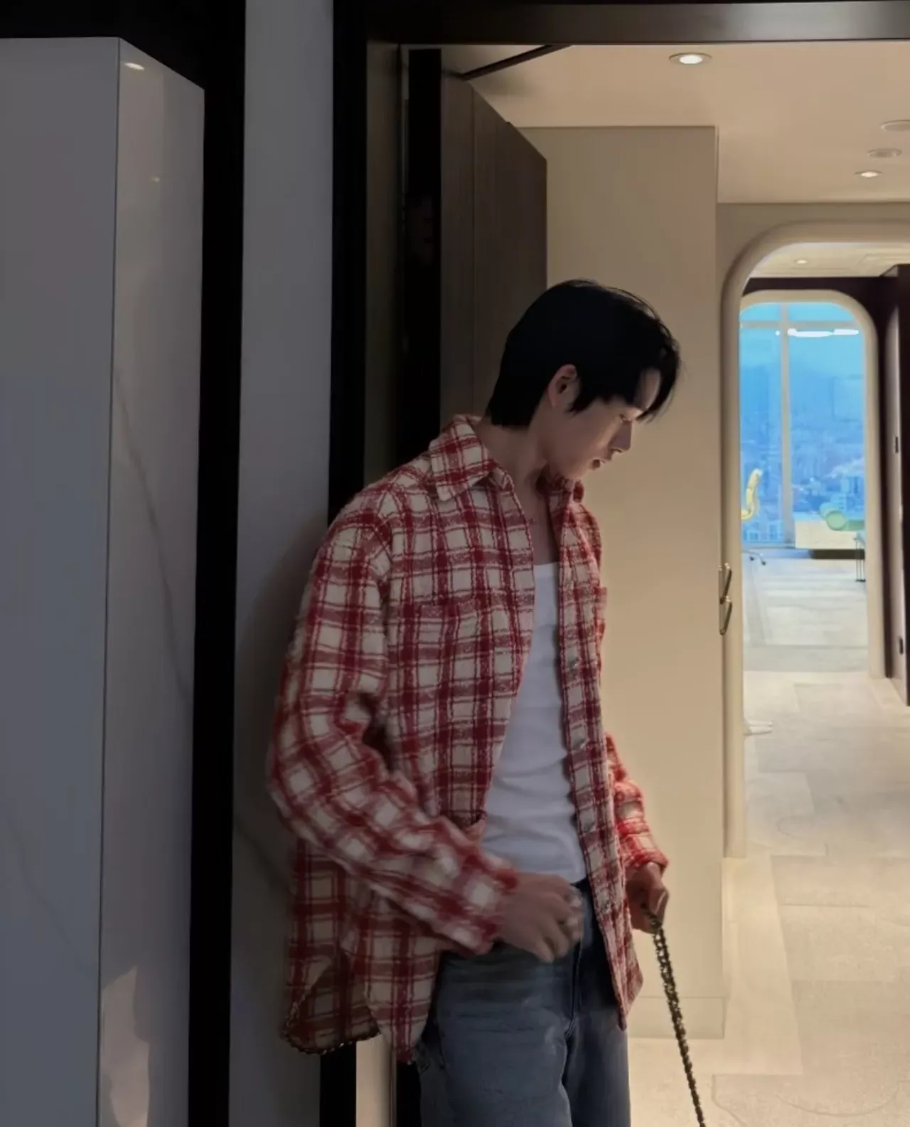 샤넬 레드 체크 울 블렌드 여성용 긴소매 셔츠 상세 이미지 16