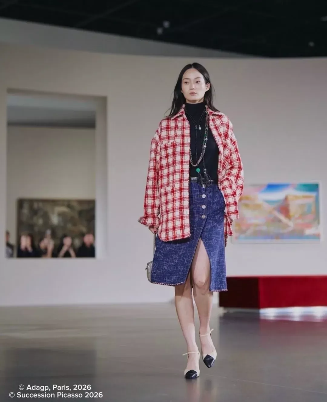 샤넬 레드 체크 울 블렌드 여성용 긴소매 셔츠 상세 이미지 18