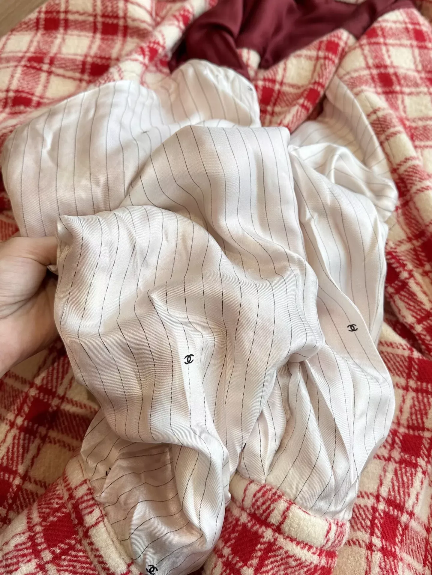 샤넬 레드 체크 울 블렌드 여성용 긴소매 셔츠 상세 이미지 69
