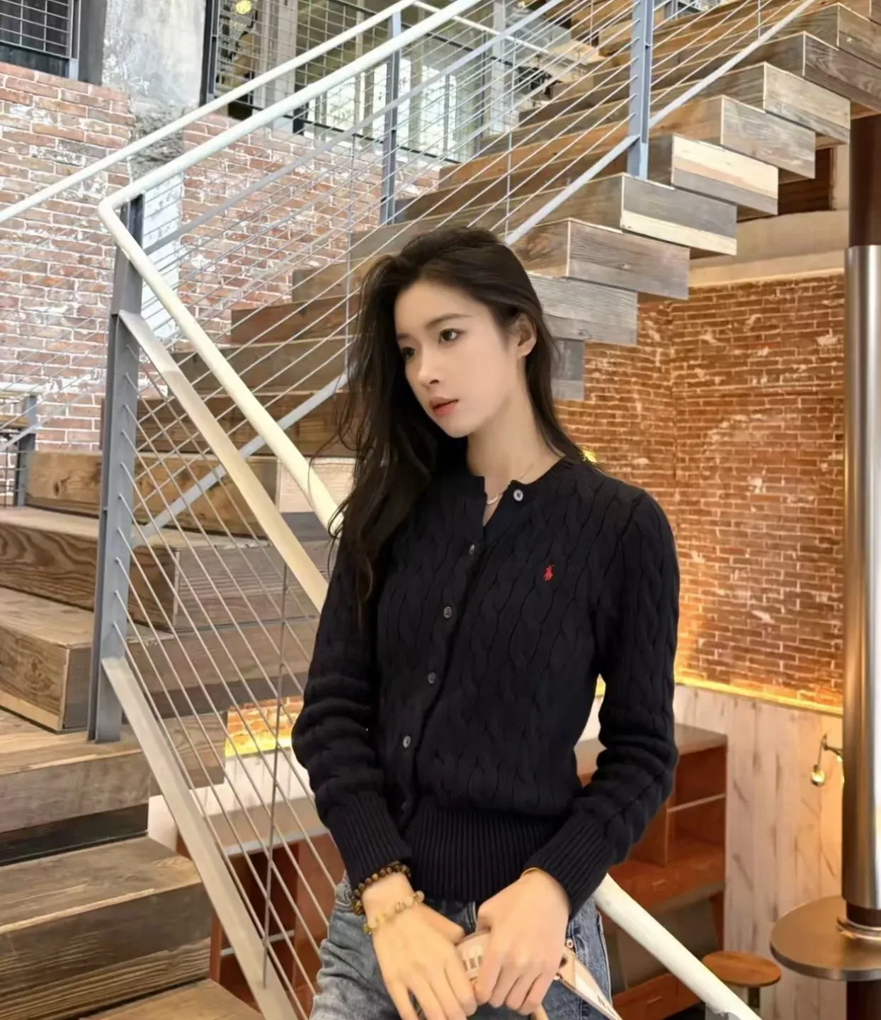 랄프로렌 케이블 코튼 자수 여성용 긴소매 가디건 상세 이미지 122