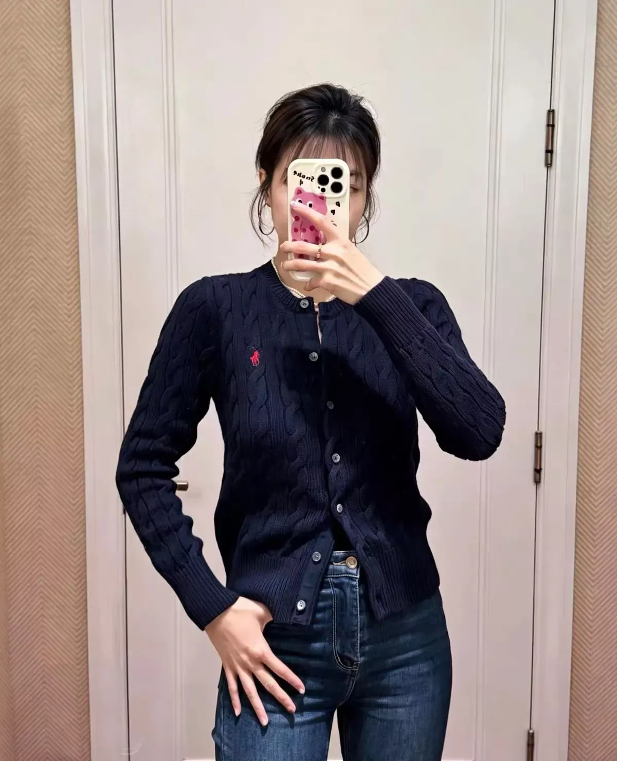 랄프로렌 케이블 코튼 자수 여성용 긴소매 가디건 상세 이미지 123