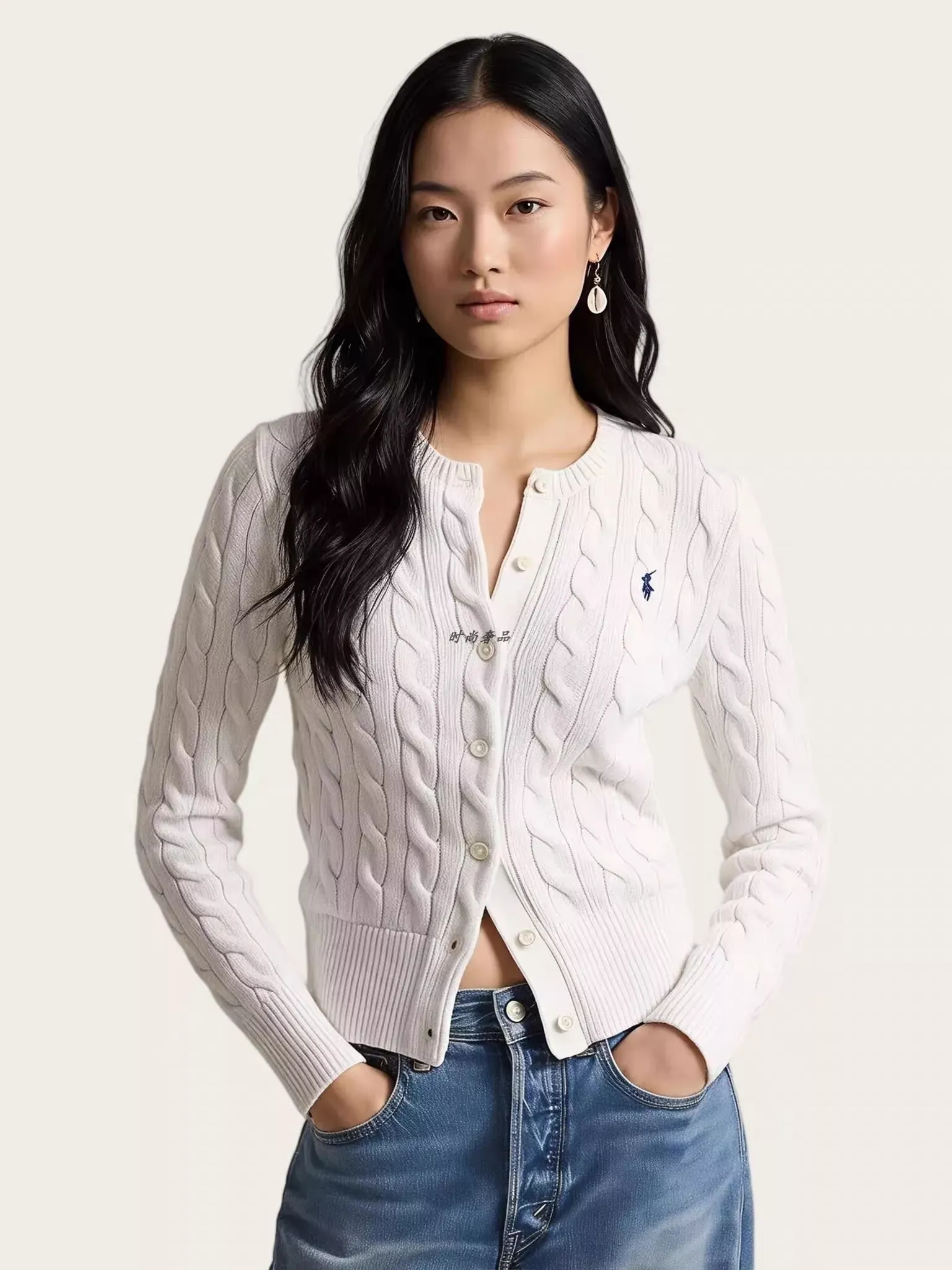 랄프로렌 케이블 코튼 자수 여성용 긴소매 가디건 상세 이미지 15
