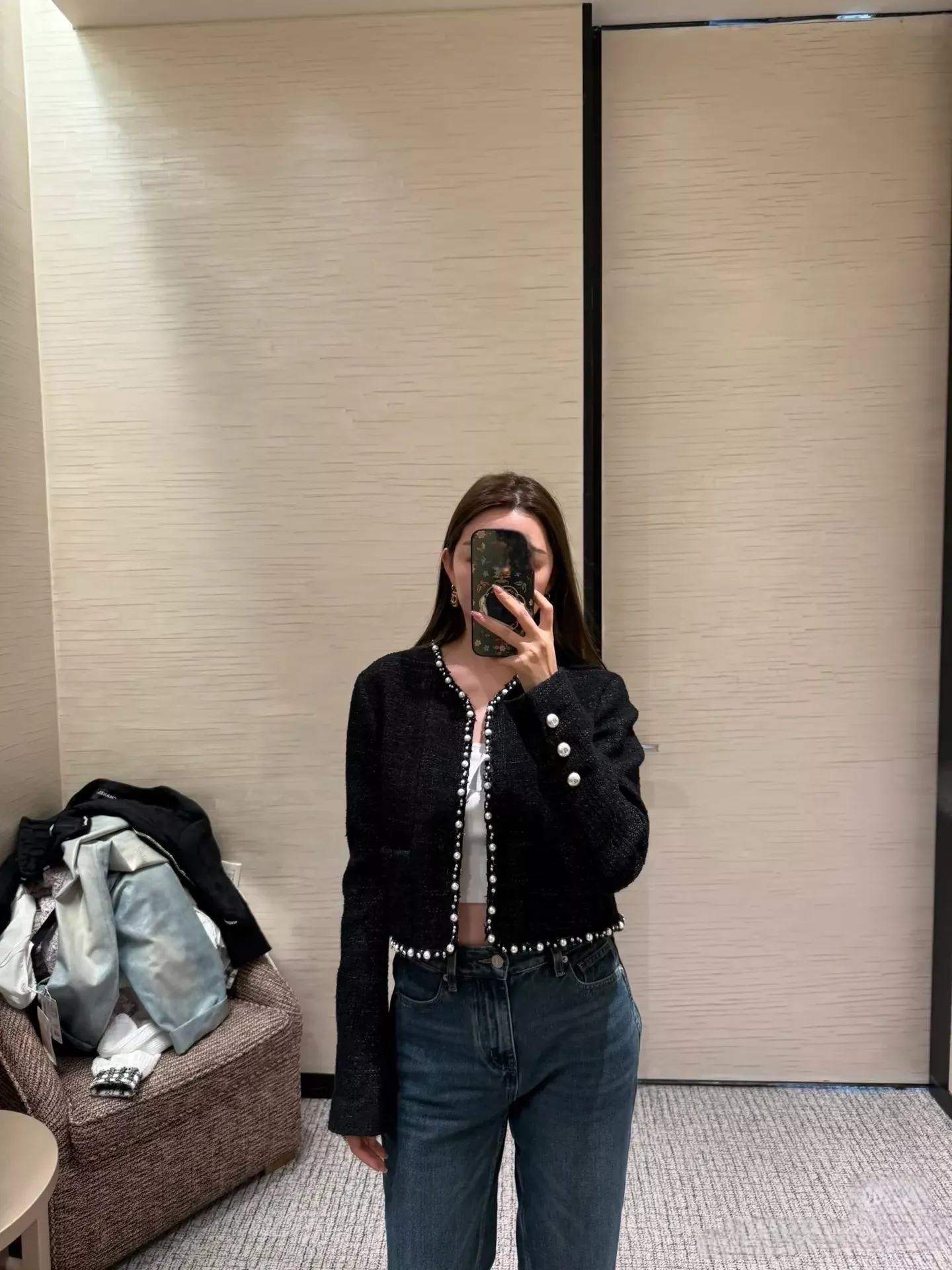 샤넬 크롭 버튼 디테일 여성용 트위드 재킷 상세 이미지 68
