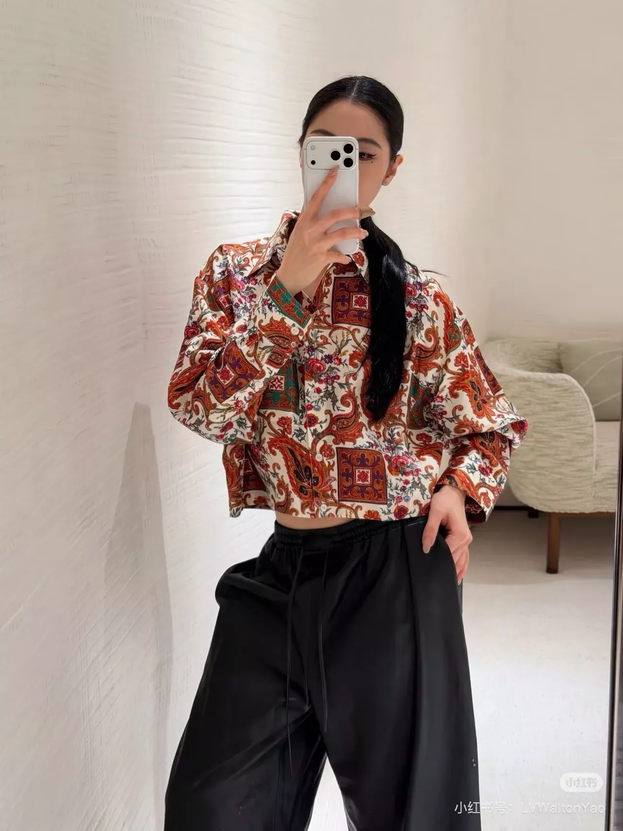 루이비통 새틴 프린트 여성용 긴소매 블라우스 상세 이미지 16