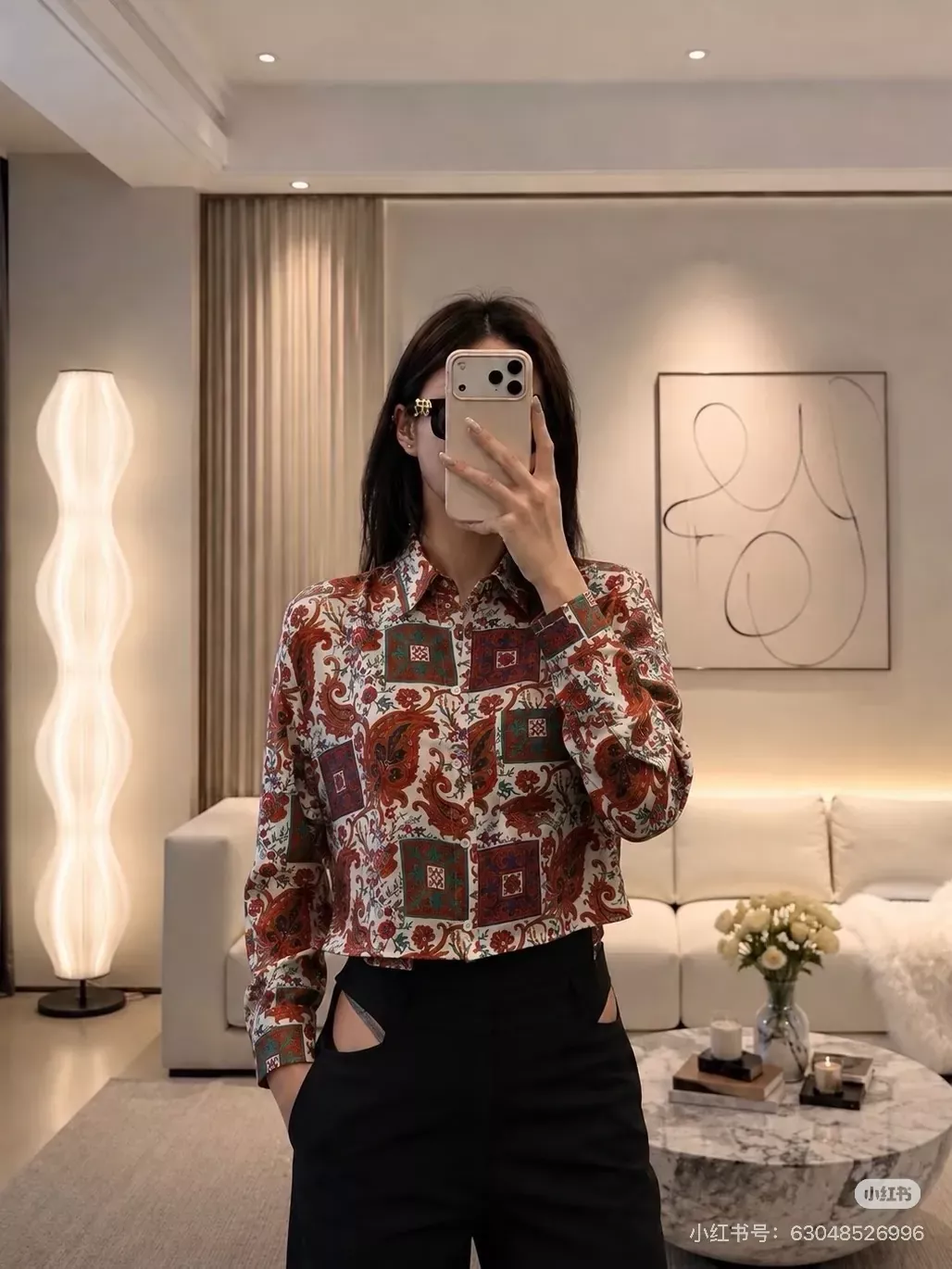 루이비통 새틴 프린트 여성용 긴소매 블라우스 상세 이미지 20