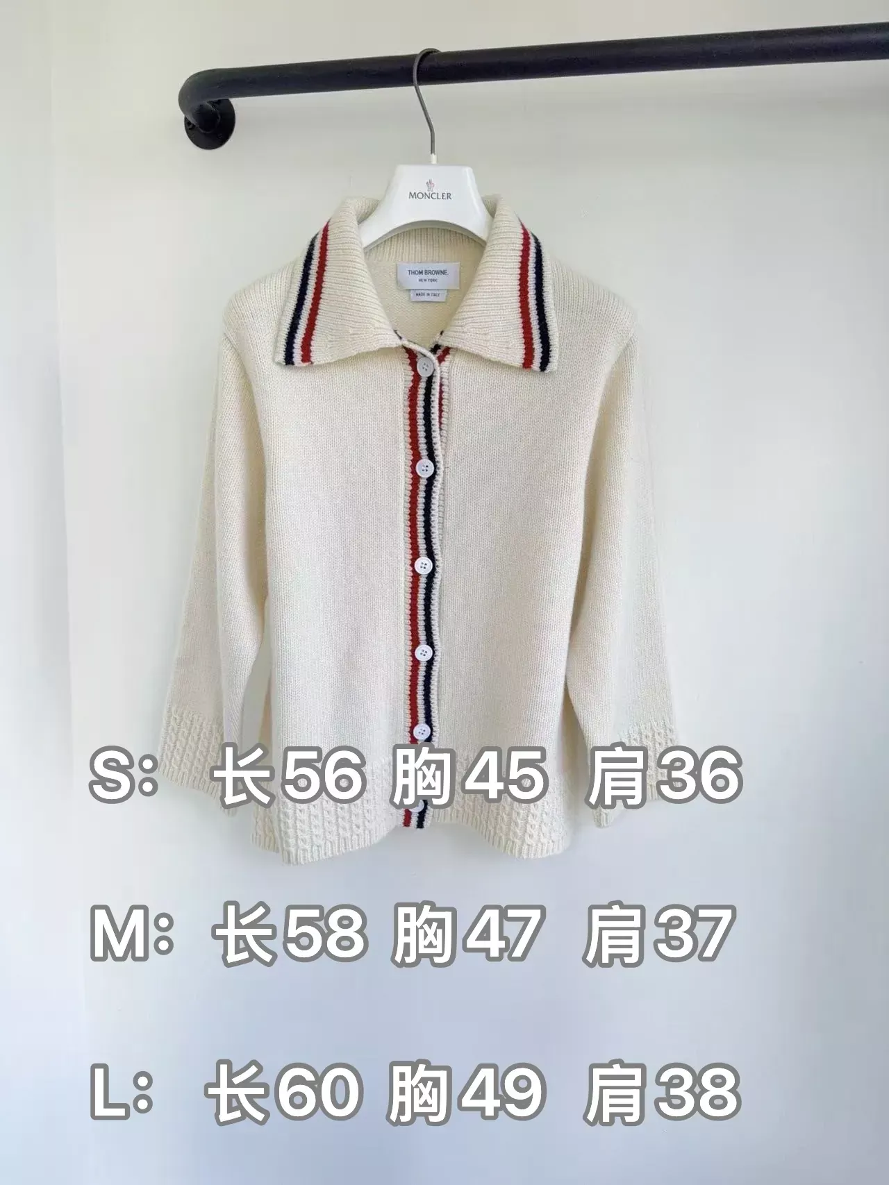 톰브라운 배색 자카드 카라 여성용 긴소매 가디건 상세 이미지 10