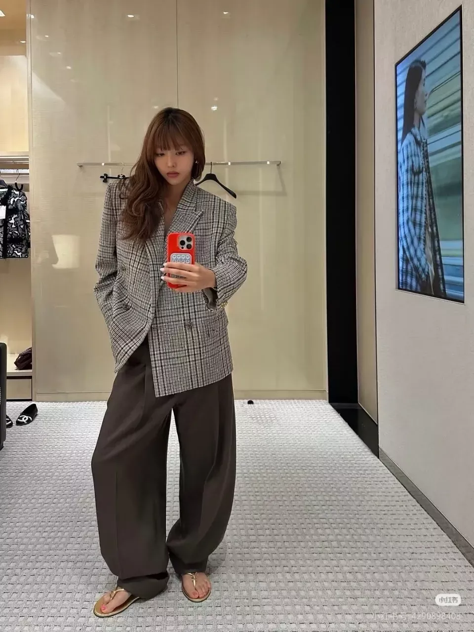 샤넬 자카드 포켓 장식 여성용 캐쥬얼 팬츠 상세 이미지 11