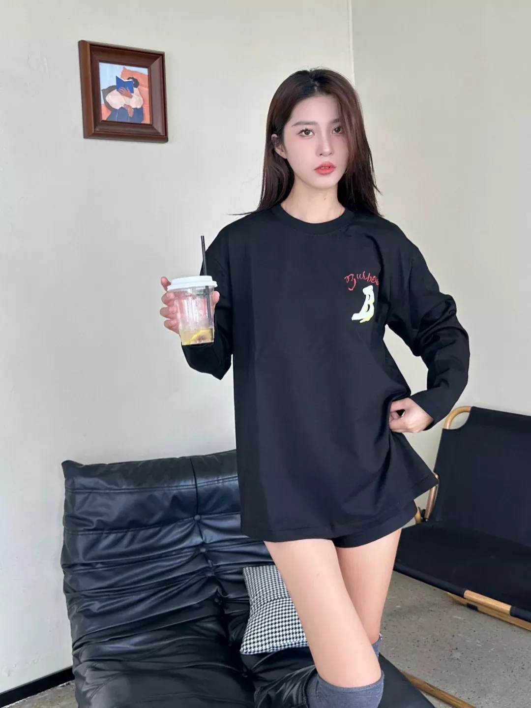 버버리 문자 프린트 코튼 남녀공용 긴소매 티셔츠 상세 이미지 11