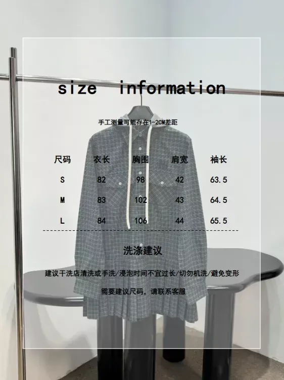 미우미우 체크 후드 레이어드 여성용 원피스 상세 이미지 19