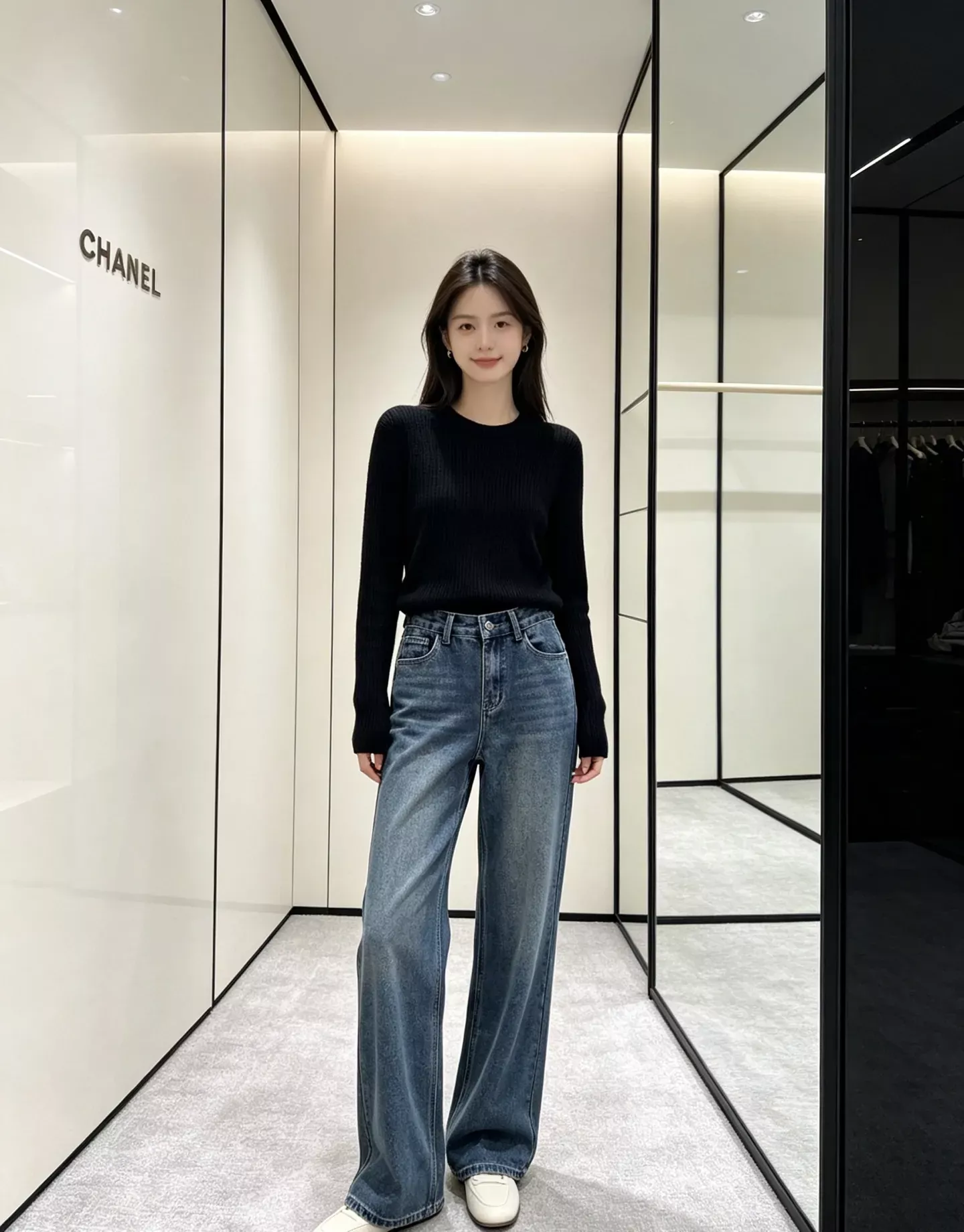 샤넬 하이웨이스트 와이드 여성용 데님 팬츠 상세 이미지 16